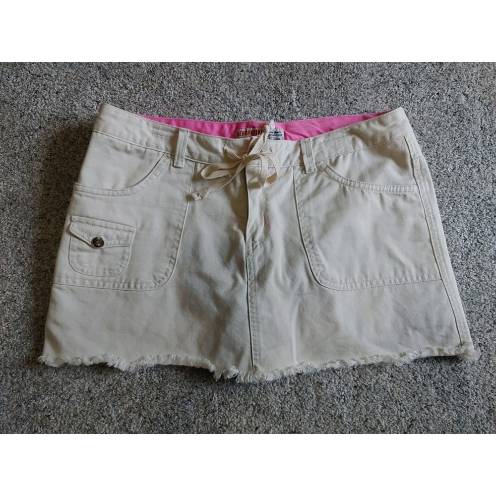 Y2K Aeropostale Mini Skort Womens Juniors Size 7/8 Frey Fringe Cargo Khaki